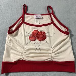 Vintage Paper Tag String Strap Tank Top Girls 9 13x13 Roses Floral Rhinestones